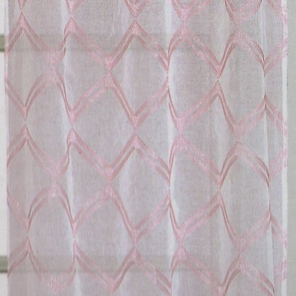 Sheer Curtains with Grommets 2 piece set Pink Blush Geometric Pattern - Picture 2 of 2